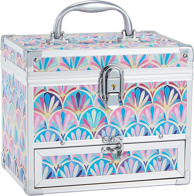 Hododou Girls Jewelry Box Organizer with Drawer & Mirror, Mermaid Tail Style Lockable Storage Case for Kid or Little Girls Jewelry and Hair Accessories by Hododou