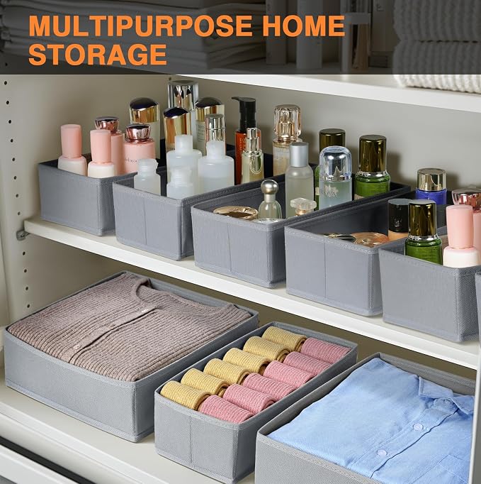 DIMJ Drawer Organizer Clothes, 15 Pack Underwear Organizer, Foldable Closet Bins, Sock Organizer Bra Cube, Fabric Dresser Box for Clothes, Bra, Socks, Tie (Grey) - Image 4
