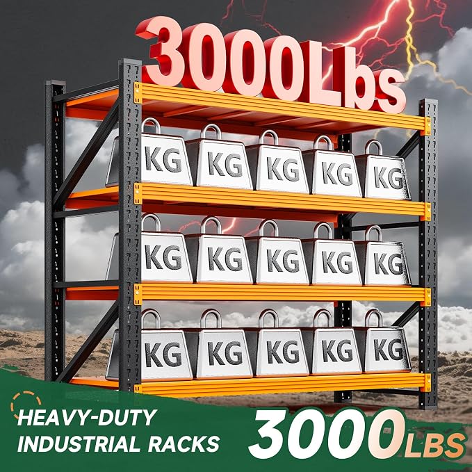 Letaya 3000LBS Heavy Duty Storage Shelves,70" H Metal Garage Shelving Units,4 Tier Large Tall Industrial Shelving,Adjustable Utility Rack Shelf for Warehouse,Basement (Orange, 48" W x 24" D x 70" H) - Image 3