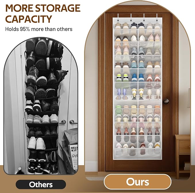 MISSLO 30 Pairs Over the Door Shoe Organizer Breathable Mesh Hanging Shoe Rack for Closet Storage with Wide Deep Pockets 10 Tier Shoes Holder Fit All the Family's Sneakers, Boots, Heels (White, 71") - Image 3