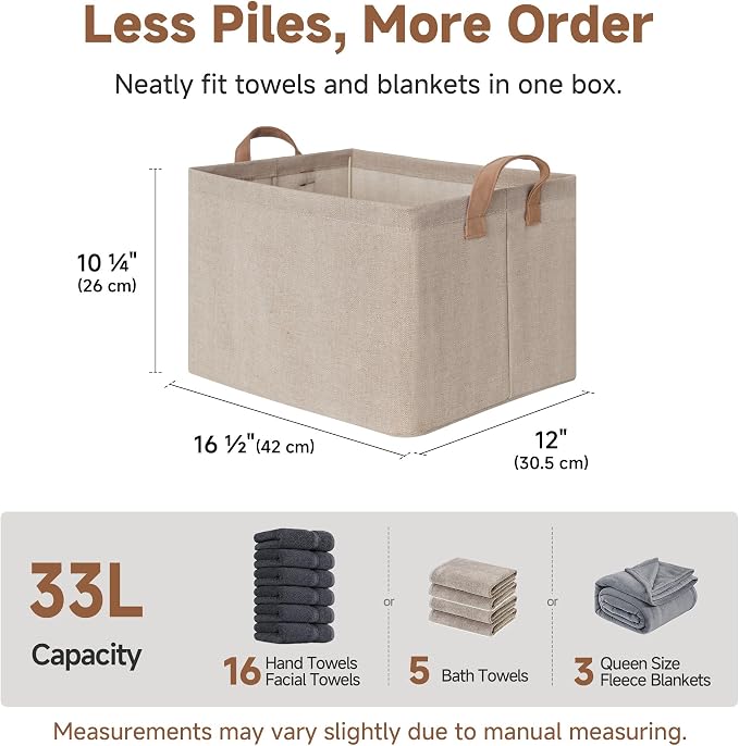 StorageWorks Storage Bins, Fabric Storage Bins for Shelves, Large Storage Baskets with Metal Frame, Closet Baskets and Bins with Handles, Brown and Beige, 2-Pack - Image 6