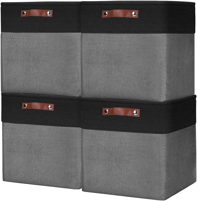 Bagnizer 13x13 Cube Storage Bins, Collapsible Fabric Storage Box, 4 Pack Closet Baskets with Handles for Organizing, Shelf, Toys, Clothes, Home, Office, Nursery (Grey&Black) by Bagnizer