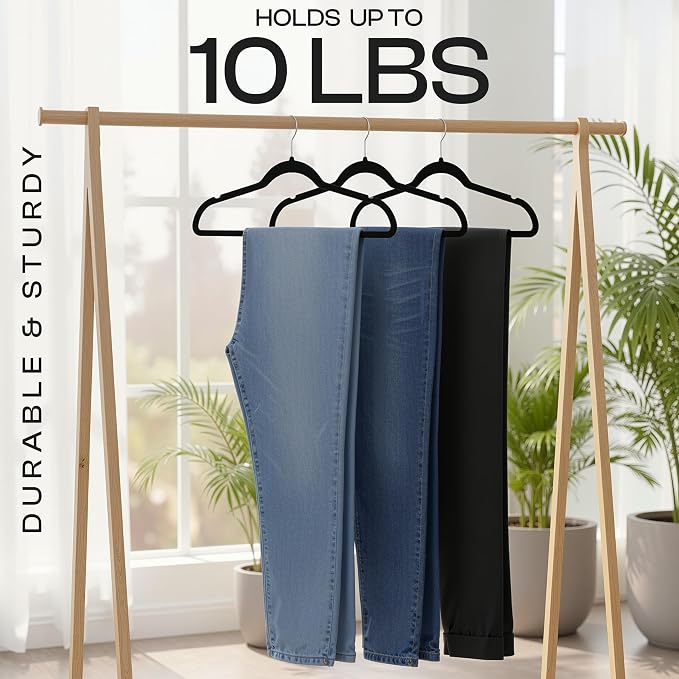 Utopia Home Velvet Hangers 150 Pack – Luxury Non-Slip Slim Pant & Coat Hangers, Strong Space-Saving Clothes Hangers with Pants Bar and 360° Swivel Hook – Black - Image 5