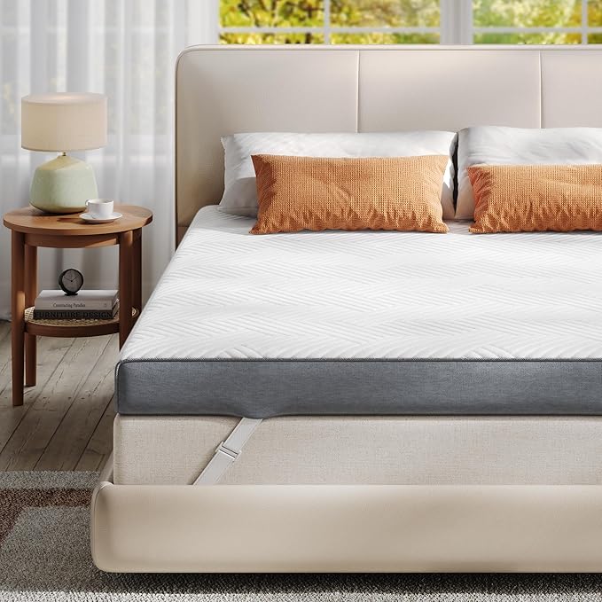 EnHomee Memory Foam Mattress Topper,4 Inch Full Mattress Topper Pressure Relief with Cooling Gel and Removable & Washable Embossed Cover, CertiPUR-US & Oeko-TEX Certified, White, Full