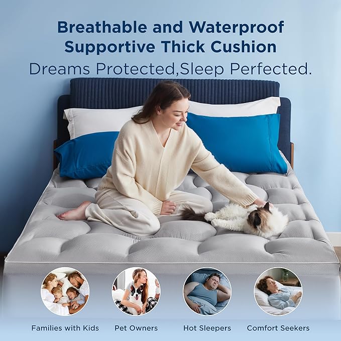 Bedsure Waterproof Twin Mattress Topper - Pillow Top Twin Mattress Protector with 8-21 Inches Deep Pocket, 800 GSM Extra Thick Bed Pad Fitted, Soft Bed Cover for Home, Bedroom, Hotel - Grey