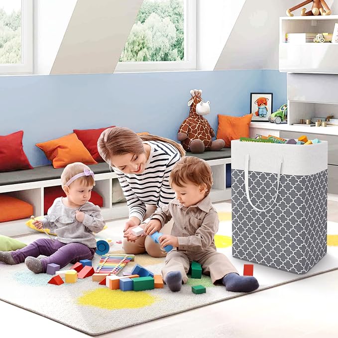 StorageRight Laundry Basket Hamper Large Collapsible Laundry Hamper with Easy Carry Handles，Freestanding Clothes Hampers for Laundry, Bedroom, Dorm, Clothes, Towels, 75L, Clover Grey - Image 7