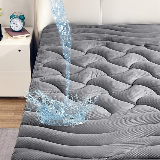 SLEEP ZONE Waterproof Mattress Pad Full, Breathable Mattress Topper Quilted Fitted Cover Protector with Deep Pockets fits 8-21 inch, Gray
