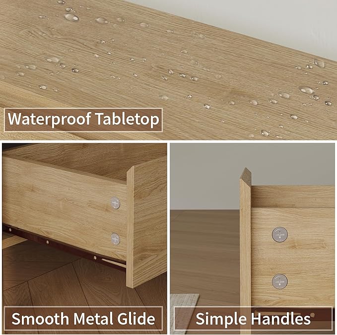CHUWELL 3-Piece Bedroom Dresser Set-9 Drawer Dresser & 2 Nightstands,63" Wide Dresser and Night Stands with Solid Wood Cylindrical Legs,Rustic Wooden Storage for Bedroom(Oak)