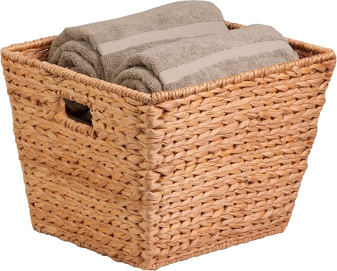 Honey-Can-Do Natural Water Hyacinth Tall Storage Basket with Built-In Handles, 15.75 x 14.5 x 12 in, Handwoven Eco-Friendly Bin by Honey-Can-Do