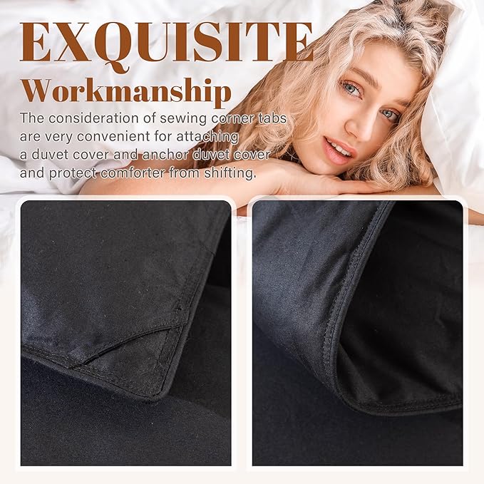 Cosybay Heavyweight Queen Size Feather Down Fiber Comforter - Black Thicker Winter Duvet Insert, Ultra Soft 100% Cotton Cover, Luxury Hotel Bedding with Corner Tabs, 90"x90"