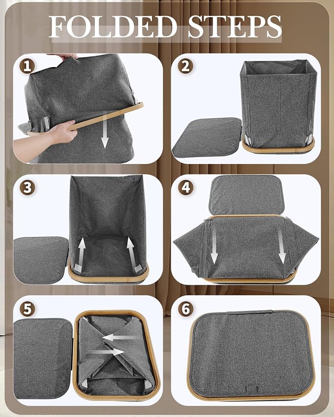 Laundry Hamper with Wheels, 110L Large Clothes Hamper with Removable Inner Bag, Collapsible Dirty Clothes Basket for Dorm, Rolling Dirty Clothes Basket for, Bedroom, Bathroom, Laundry Room - Image 9