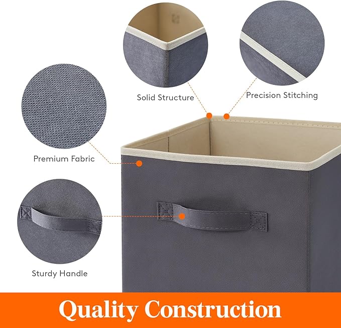Lifewit Storage Cubes, Foldable Decorative Fabric Storage Baskets for Organizing Home Organizers with Handles for Shelves, Closet, 11 Inch Bins, 18L Gray&Black, 12 Packs - Image 3