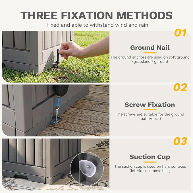 DWVO 38 Gallon Outdoor Trash Can, Set of 2 Resin Garbage Bins with Lids, Includes 2 Sorting Labels, Ash Holder, Stakes & Suction Cups, Hideaway Storage for Patio Backyard Garden, Light Brown - Image 7