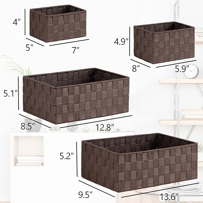 Posprica Woven Storage Baskets for Organizing 6 Pack, Large&Small Storage Cube Bins Set for Bathroom, Storage Boxes Container for Drawer, Closet, Shelf, Dresser, Brown - Image 4