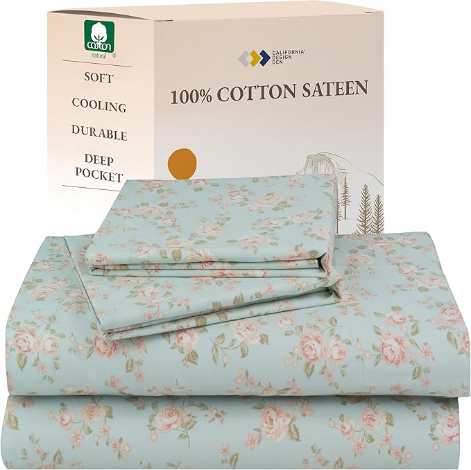 California Design Den Sheet Set Rose King Size Bed Sheets, Deep Pocket King Sheets & Pillowcase Set, Soft Sateen Weave - Vintage Rose