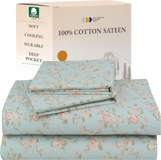 California Design Den Sheet Set Rose King Size Bed Sheets, Deep Pocket King Sheets & Pillowcase Set, Soft Sateen Weave - Vintage Rose