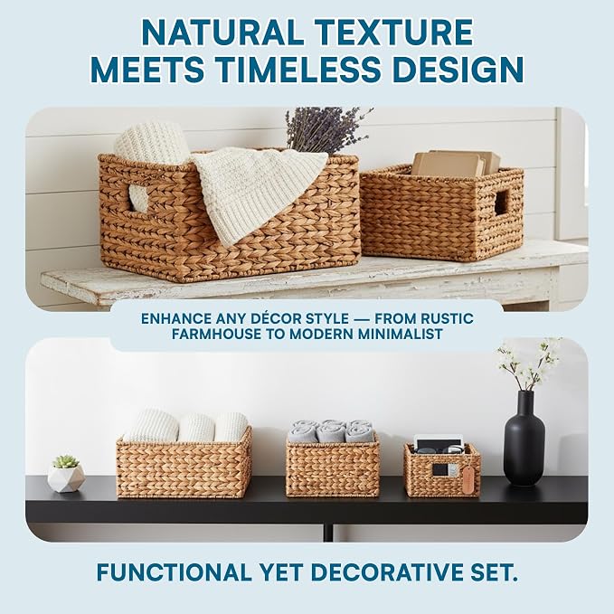 Honey-Can-Do Banana Leaf Storage Baskets –Water Hyacinth Woven Basket, Decorative Baskets for Shelves, Basket for Gifts, Closet, Pantry, and Home Organization, Set of 3, Multi-Size - Image 10