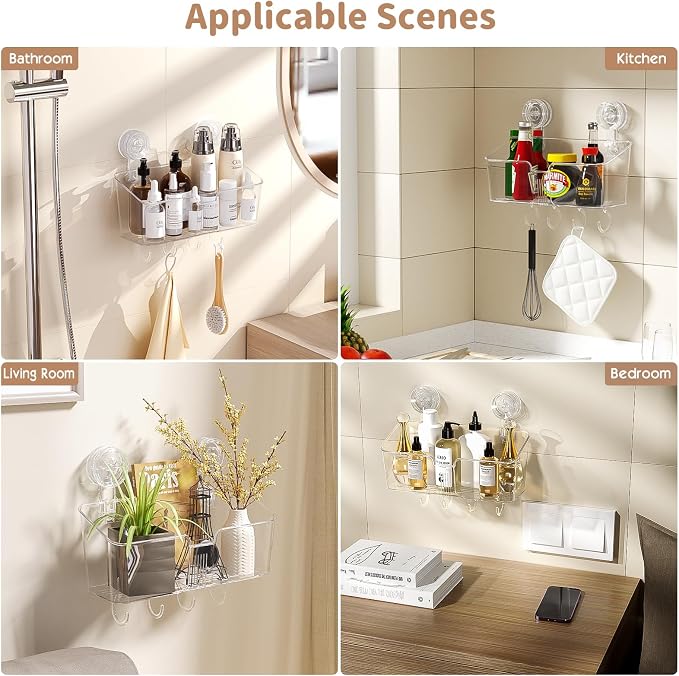 LUXEAR Clear Shower Caddy Suction Cup, No Drilling Removable Shower Shelf, Max Hold 22lbs Suction Bathroom Caddy, One Second Installation Waterproof Suction Shower Organizer for Bathroom Kitchen - Image 7