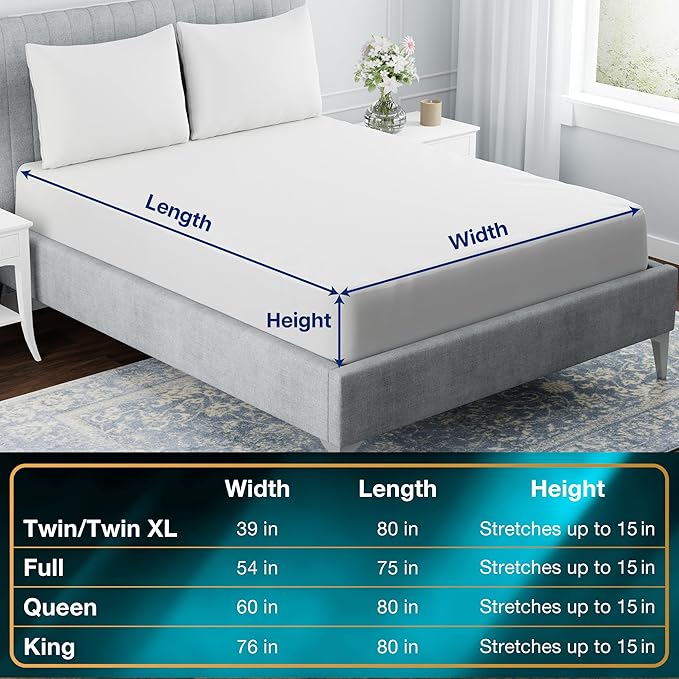 All-in-One Cool Chill Twin/Twin XL Size Waterproof Mattress Protector with 15" Elastic Deep Pocket, Soft and Breathable Cooling Mattress Protector, 39" x 80", White