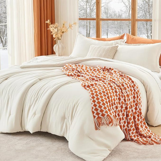 MUXHOMO Twin/Twin XL Comforter Set, All Season Ultra Soft Down Alternative Bedding - 2 Piece Lightweight Bed Set Includes 1 Comforter (68"x88") and 1 Pillow Shams (20"x26"), Ivory