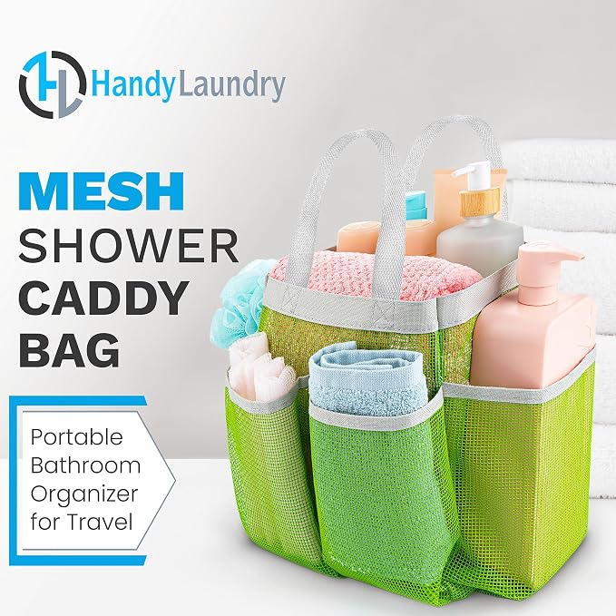 Handy Laundry Mesh Shower Caddy – 7 Pocket Portable Shower Caddy for Dorm, Gym, Travel & Bathroom – Quick-Dry Collapsible Organizer Tote Bag for College Essentials, Toiletries & Small Items (Green) - Image 2