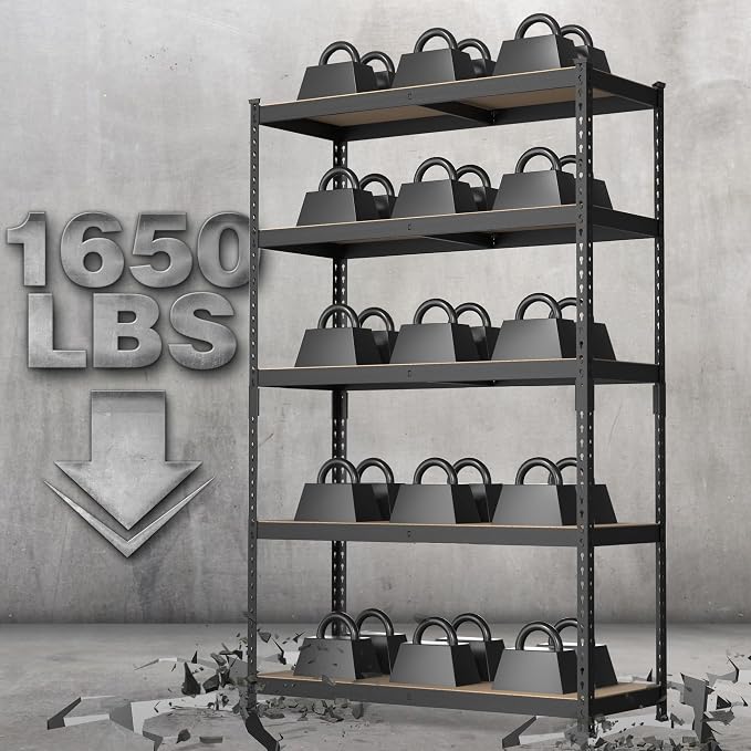 WORKPRO 5-Tier Steel Shelving Unit-Black, 35-3/10”W x 17-1/2”D x 72”H, Adjustable Storage Rack, Heavy Duty Shelf with MDF Board, 1650 lbs Load Capacity (Total) for Garage, Basement, Warehouse, Kitchen - Image 2