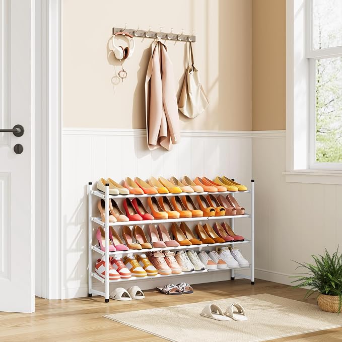 Tajsoon Expandable Shoe Rack for Closet 4 Tier, 29“-41“Adjustable & Stackable Shoe Shelf Storage, Metal Shoe Rack Organizer for Front Door Entrance, Closet, Garage, Entryway, White - Image 2