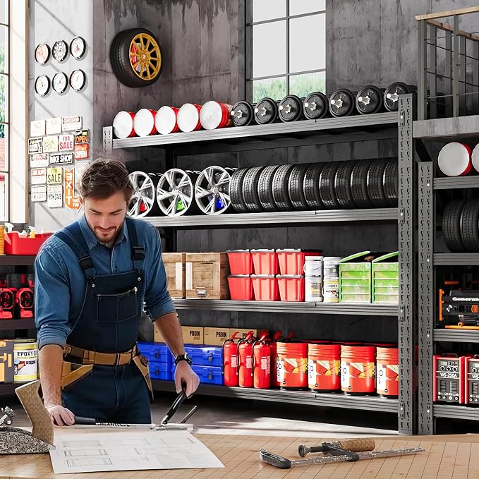 79”W Garage Shelving Heavy Duty, 7000LBS Metal Storage Shelves, 24” Deep Storage rack shelf, Steel Tall Industrial Shelving , 4 Tier Adjustable Standing Shelf for Warehouse / Shop 79"W x 24"D x 79"H - Image 4