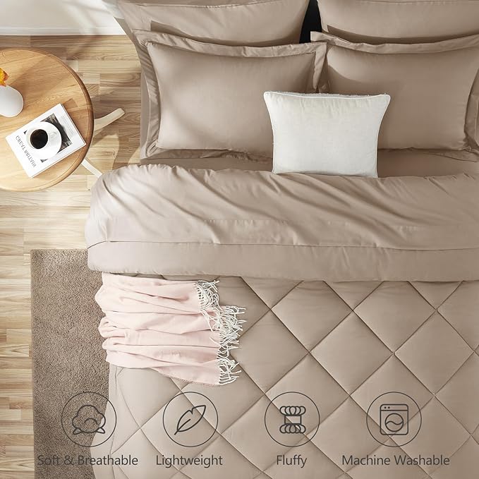 CozyLux King Size Comforter Set Wheat - 7 Pieces Bed in a Bag King, Luxury Soft Bed Set for All Seasons, Bedding Set with Down Alternative Comforter, Sheets, Pillowcases & Shams