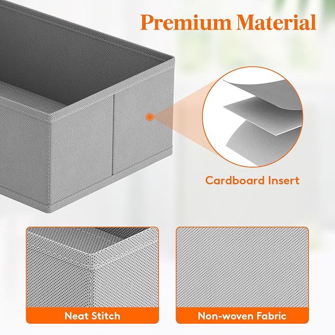 Lifewit Drawer Organizer Clothes for Closet 24 Pack, 3 Sizes Underwear Wardrobe Drawer Dividers, Fabric Foldable Dresser Storage Organizer Bins for Sock, Bra, Lingerie, Undies, Grey - Image 5