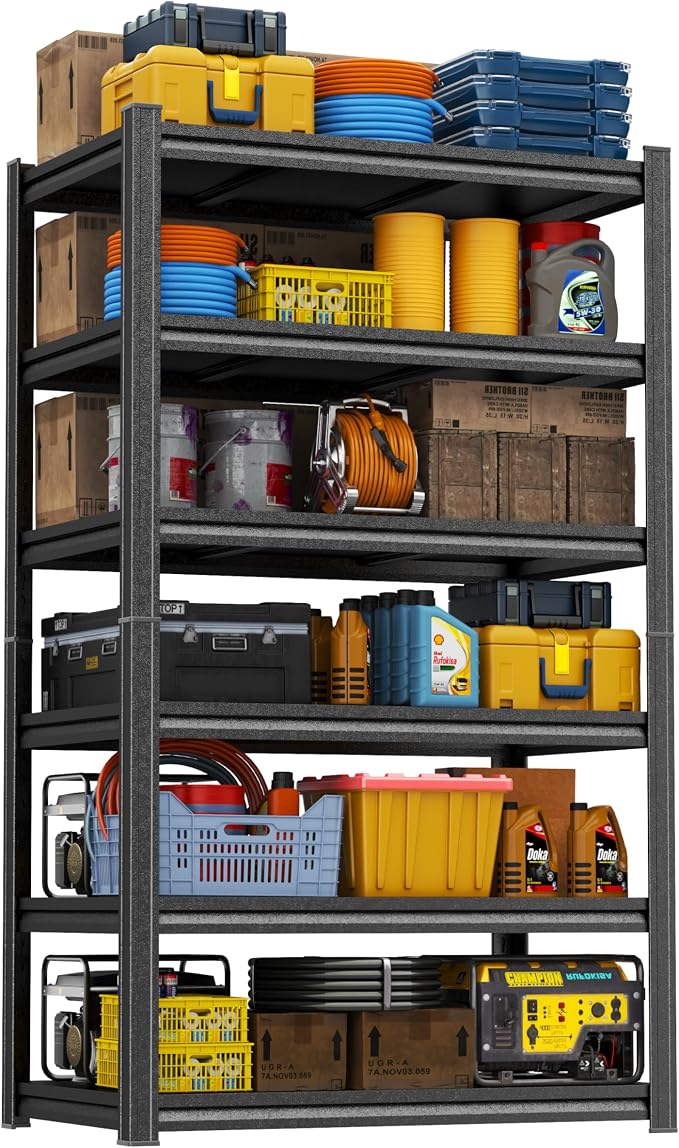 82"H-40"W Garage Shelving Unit 3000LBS Storage Shelves heavy duty 5 tier meta1 shelf adjustable storage rack for Basement, Warehouse, Pantry, Closet, Kitchen 82" H x 39.4" W x 17.7" D, Black by PRESTELION