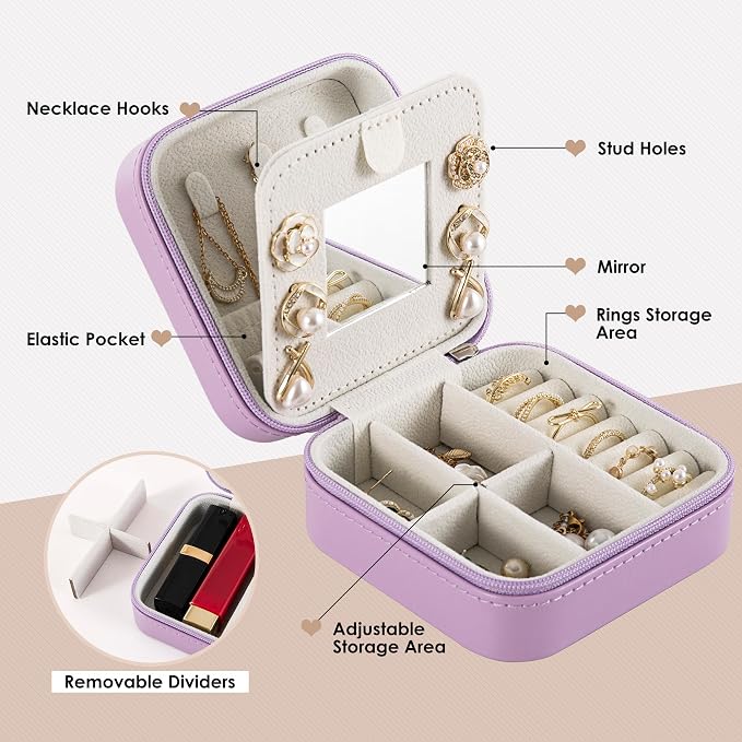 Travel Jewelry Case, Small Jewelry Box Organizer with Personalized Initials, Gifts for Girl Women, Wife Girlfriend Daughter Niece, Bridesmaid Gifts, Birthday - Image 2