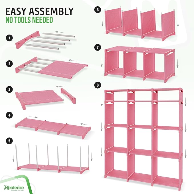 Cube Storage Organizer with Storage Bins Included - The Perfect Closet Organizers and Storage Solution. Includes 12 Storage Cubes, Great For Toy Storage, Closet Storage, Clothes Storage (Pink) - Image 4