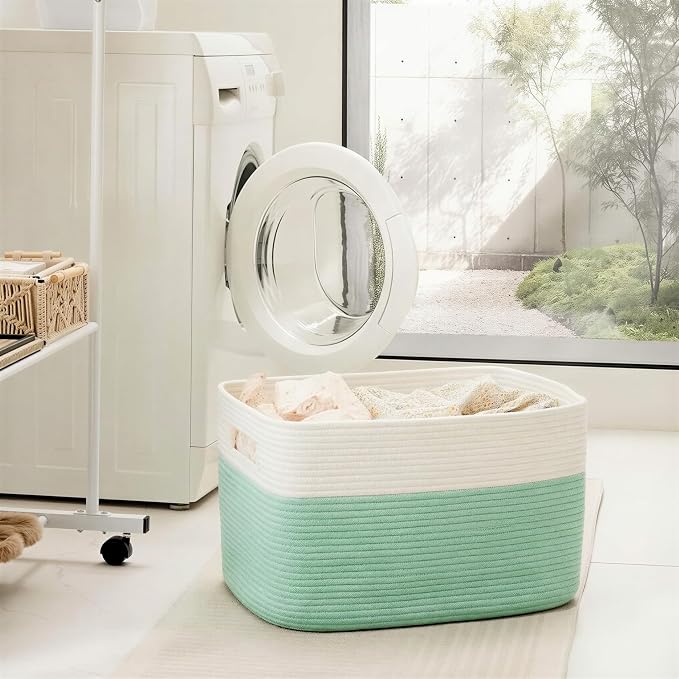 Artfeel Blanket Basket,Rectangle Woven Baskets for Storage,65L Laundry Basket for Decorative Nursery Blanket,Toys,Dirty Clothes and Magazine in Shelves,Baby Room,and Living Room - Image 3