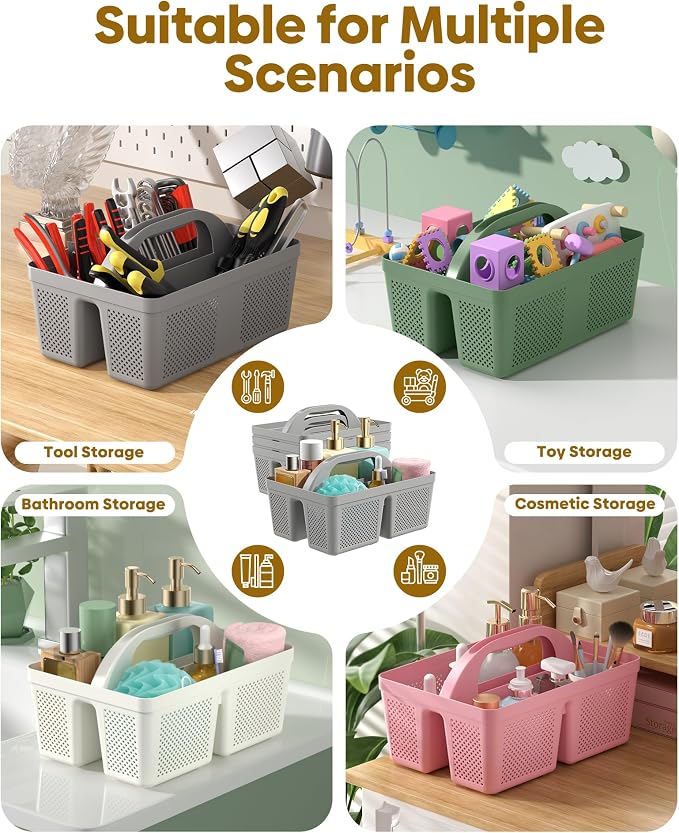 4 Pack Portable Shower Caddy, Integrated Handle, Reinforced Plastic, Organizer Storage Bathroom Supplies and Beauty Products, Cleaning Supplies, Shower Basket for Home, Dorm, Shelf and Cabinet - Image 6