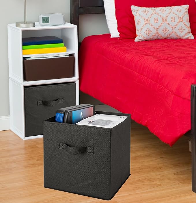 Handy Laundry Foldable Cube Storage Bins - 6 Pack - Decorative Fabric Storage Cubes are Collapsible & Great Organizer for Shelf, Closet or Underbed. Convenient for Clothes or Kids Toy Storage (Black) - Image 2