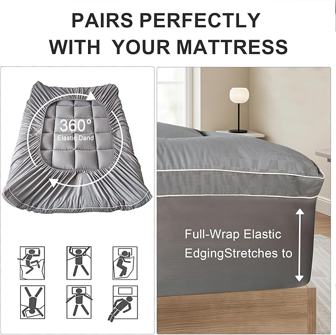 3 inch Memory Foam Mattress Topper Full Size Pillow Top - Extra Thick Padded Mattress Pad & Protector, Breathable Fitted Deep Pocket 8-21, Ultra Soft & Supportive 1100GMS