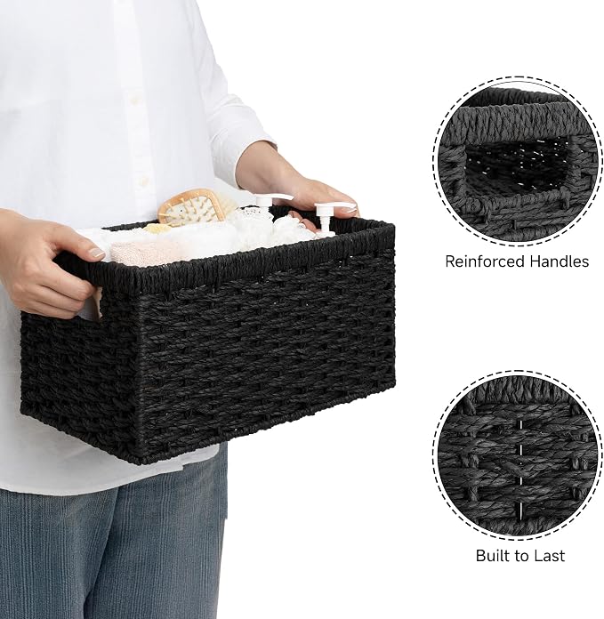 StorageWorks Pantry Baskets, Wicker Storage Baskets for Organizing, Pantry Organizers and Storage, Medium, Black, 2-Pack - Image 4