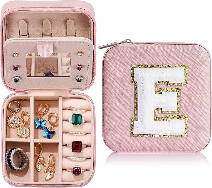 Parima Gifts for Teen Girls - 2026 Travel Jewelry Case Gifts Ideas, 6,7,8,9,10,11,12,13,14 Year Old Girl Birthday Gift Travel Jewelry Organizer Christmas Gift for Daughter - Letter E, Pink by PARIMA