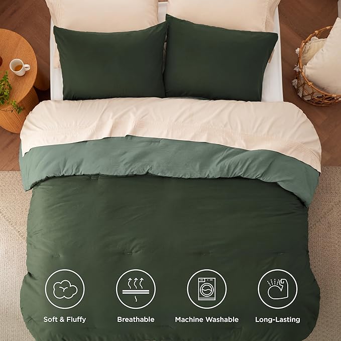 Bedsure King Comforter Set, Dark Olive Green Soft Prewashed Bedding for All Seasons, 3 Pieces GentleSoft™ Bed Set, 1 Lightweight Comforter (104"x90") and 2 Pillowcases (20"x36")