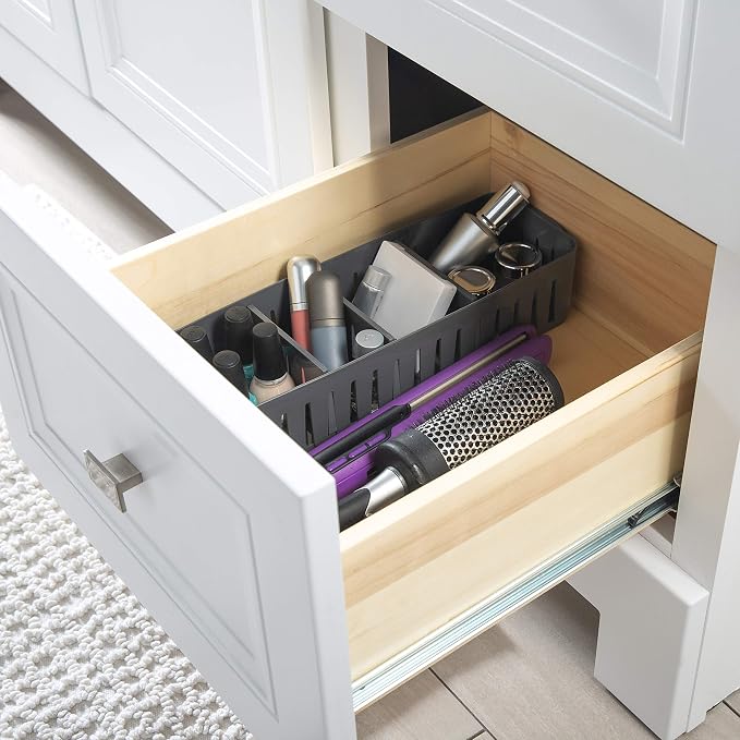 Simplify 2 Pack 4 Compartment Stackable Bin with Adjustable Dividers | Drawer Organizer | Storage Basket | Good for Office | Desk Supplies | Dorm |Bathroom | Accessories | Make Up | Grey - Image 8