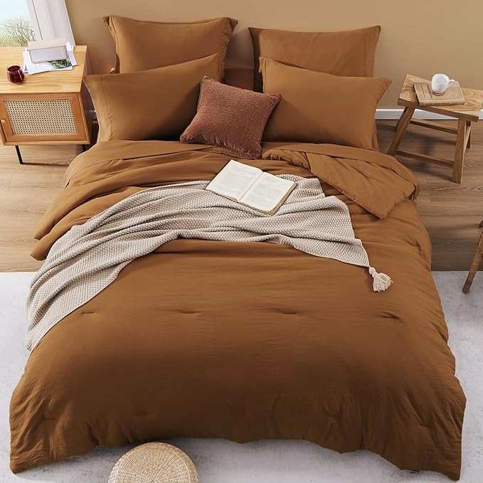WRENSONGE Super King Plus Comforter Set- 7 Pieces Terracotta Bed in a Bag Super King Plus with Fitted Sheet, Flat Sheet, 2 Shams, and 2 Pillowcases- Warm Bedding Sets for All Season