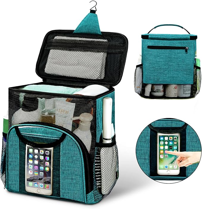 Attmu Mesh Shower Caddy Portable Dorm Tote Bag, Quick Dry Hanging Toiletry Bag, Large Capacity Shower Bag for College Dorm Room Essentials for Boys and Girls for Bath Camping (Peacock Green) by Attmu