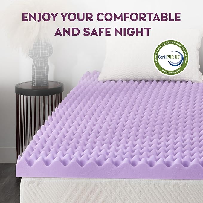 3 Inch Egg Crate Twin Memory Foam Mattress Topper, Cooling Gel Infused Foam Mattress Topper for Pressure Relief, CertiPUR-US Certified Twin Bed Topper, Purple, 38"×75"