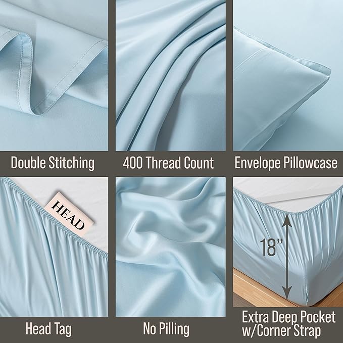 Bella Coterie 6 Piece Luxury Bamboo Viscose Split Top King Size Sheet Set | 34" Split for Adjustable Beds | 100% Organically Grown| Cooling | 18” Deep Pocket | 4 Pillowcases [Coastal Blue]