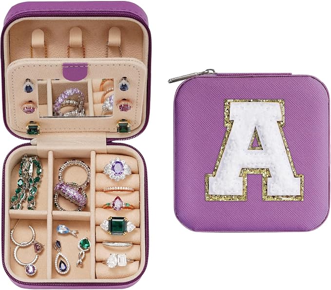 Parima Gifts for Grandkids Teenage Girls Her - Purple Travel Jewelry Case, Personalized Jewelry Box - Mother's Day Gift, Letter A by PARIMA