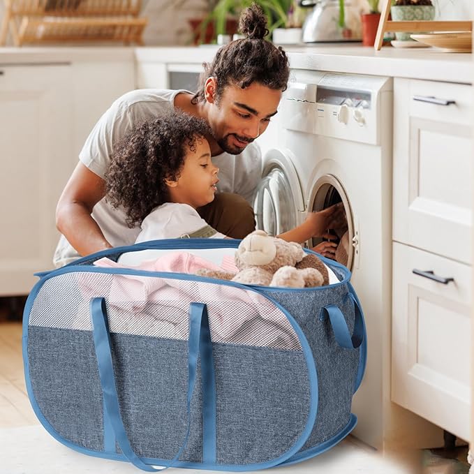 100L Collapsible Laundry Baskets, Tear Proof Pop Up Laundry Hamper with Dual Handles, Large Foldable Laundry Basket, Easy to Carry Laundry Hamper for Home, Laundry Room, Bedroom, Dorm, Travel Blue - Image 2