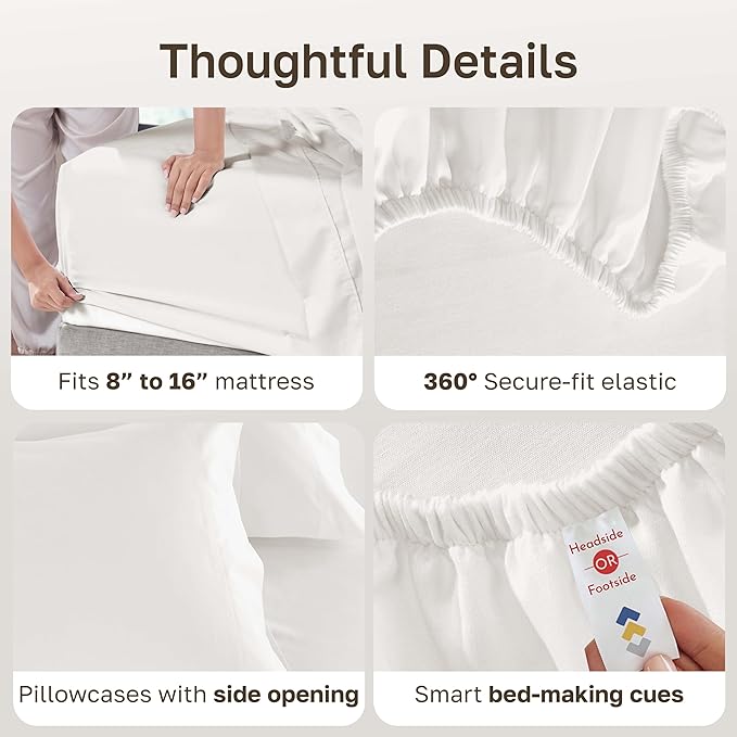 California Design Den California King Sheet Set - 100% Cotton, Luxuriously Soft 600 Thread Count Sateen, Deep Pocket Cal King Sheet Set - True Ivory