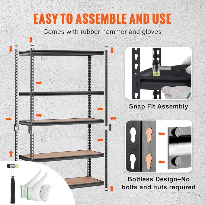 VEVOR Storage Shelving Unit, 5-Tier Adjustable Storage Shelves, 48" L x 24" W x 72" H Heavy Duty Garage Storage Shelves, Metal Shelves for Kitchen Pantry Basement Bathroom Laundry - Image 3