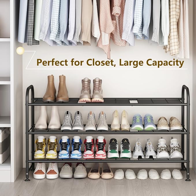 LINZINAR Shoe Rack 3 Tier Long Metal Shoe Organizer for Closet Entryway Black - Image 4